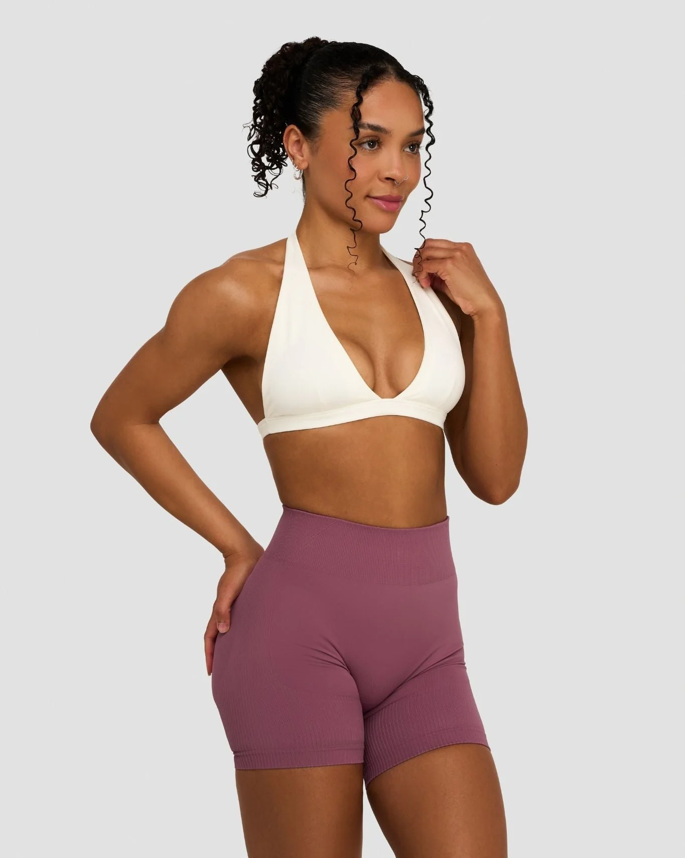 Elevate™ Sculpting Seamless V-Neck Halter Bra | Cream - Image 3